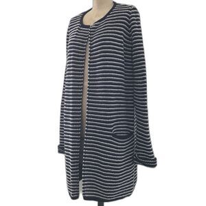 Tommy Hilfiger Navy Blue Striped Cotton Knit Preppy Duster Cardigan Sweater - M